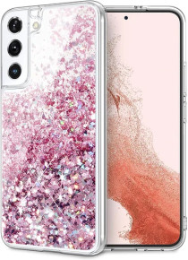 Луксозен силиконов гръб ТПУ FASHION с течност и розов брокат за Samsung Galaxy S24 5G SM-S921B прозрачен