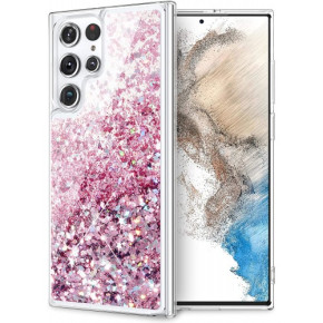 Луксозен силиконов гръб ТПУ FASHION с течност и розов брокат за Samsung Galaxy S24 Ultra 5G SM-S928B прозрачен