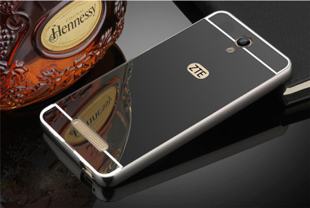 Добави още лукс Бъмпъри за телефони Луксозен алуминиев бъмпър с твърд огледален черен гръб за ZTE BLADE A510 