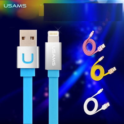 Добави още лукс USB кабели  USB кабел тип лента USAMS за Iphone 5/5s/5c/6/6plus/iPod touch 5/iPod nano 7 син