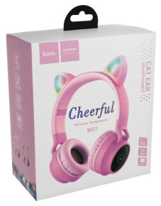 Безжични Bluetooth слушалки HOCO W27 Cat Ear със светещи LED розови с ушички 