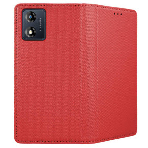 Кожен калъф тефтер и стойка Magnetic FLEXI Book Style за Motorola Moto E13 червен 