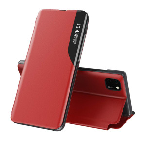 Луксозен кожен калъф тефтер ултра тънък SMART и стойка за Huawei Y5P DRA-LX9 червен