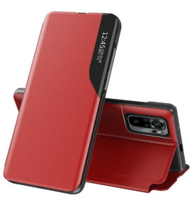 Луксозен кожен калъф тефтер ултра тънък SMART и стойка за Xiaomi Redmi Note 10 Pro червен