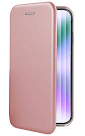 Луксозен кожен калъф тефтер ултра тънък Wallet FLEXI и стойка за Apple iPhone 14 Pro 6.1 златисто розов 