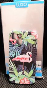 Луксозен силиконов гръб ТПУ LUXO PHOSPHORESCENT CASE за Apple iPhone 13 Mini зелени цветя и фламинго 
