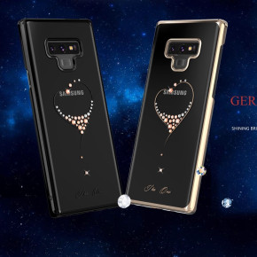 Луксозен силиконов гръб ТПУ оригинален KINGXBAR кристално прозрачен с камъни за Samsung Galaxy Note 9 N960F сърце с черен кант