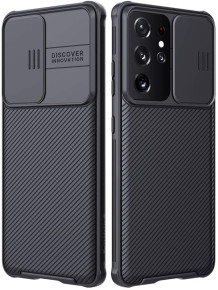 Луксозен твърд гръб със силиконова рамка Nillkin Cam Shield Pro за Samsung Galaxy S21 Ultra 5G SM-G998B черен