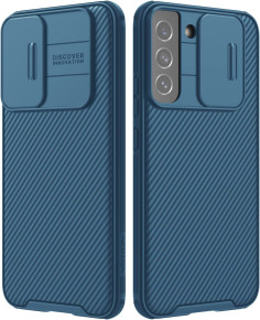 Луксозен твърд гръб със силиконова рамка Nillkin Cam Shield Pro за Samsung Galaxy S22 5G SM-S901B син
