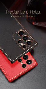 Луксозен твърд кожен гръб за Samsung Galaxy S22 Ultra 5G S908 червен 