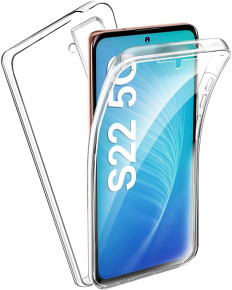 Луксозен ултра тънък Поли-Карбонов комплект предна и задна част със силиконова ТПУ рамка 360° Body Guard за Samsung Galaxy S22 5G SM-S901B кристално прозрачен 