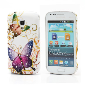 Луксозен твърд предпазен гръб с камъни за Samsung Galaxy S Duos S7562 / Galaxy S Duos 2 S7582 / Trend plus S7580 с цветни пепруди