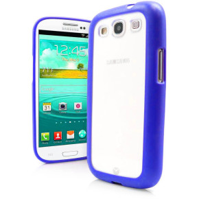 Твърд гръб за Samsung Galaxy S3 i9300 / S3 Neo I9301 прозрачен с син силиконов кант