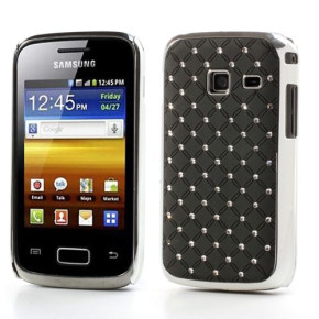 Твърд гръб с камъни за Samsung Galaxy Y Duos S6102 черен