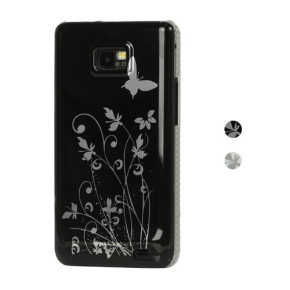 Твърд гръб за Samsung Galaxy S2 I9100 / S2 Plus I9105 черен със сиви цветя