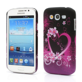 Твърд предпазен гръб за Samsung Galaxy Grand Duos i9082 / Grand Neo i9060 / Grand Neo Plus черен с лилаво сърце