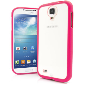 Твърд гръб за  Samsung Galaxy S4 I9500 / S4 I9505 / S4 Value Edition I9515 прозрачен с цикламен силиконов кант