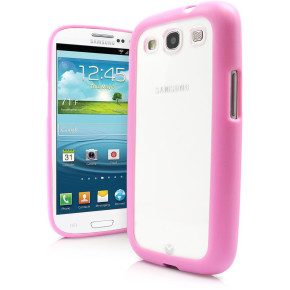 Твърд гръб за Samsung Galaxy S3 i9300 / S3 Neo I9301 прозрачен с розов силиконов кант