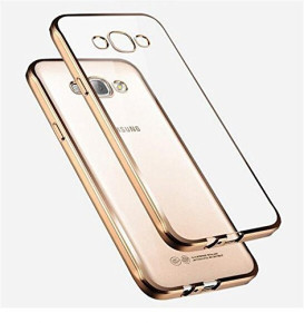 Луксозен силиконов гръб ТПУ прозрачен Fashion за Samsung Galaxy J5 2016 J510F златист кант