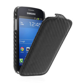 Кожен калъф Flip Carbon Fiber за Samsung Galaxy Trend Lite S7390 / Trend Lite Duos S7392 черен