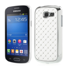 Луксозен твърд предпазен гръб за Samsung Galaxy Trend Lite S7390 / Trend Lite Duos S7392 бял с камъни