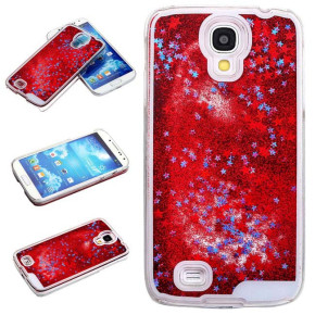 Луксозен твърд гръб с течност и червен брокат за Samsung Galaxy S4 I9500 / S4 I9505 / S4 Value Edition I9515 прозрачен