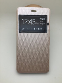Кожен калъф тефтер стойка и клипс FLEXI S-View за Samsung Galaxy A8 2018 SM-A530F златист
