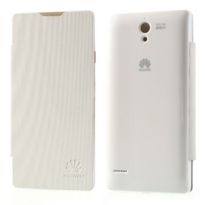 Кожен калъф тефтер Flip Cover за Huawei Ascend G700 бял