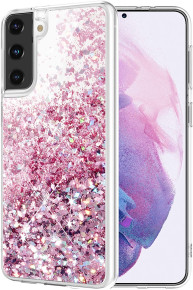 Луксозен силиконов гръб ТПУ FASHION с течност и розов брокат за Samsung Galaxy S21 Plus 5G SM-G996B прозрачен