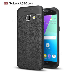 Луксозен силиконов гръб ТПУ кожа дизайн за Samsung Galaxy A3 2017 A320F черен