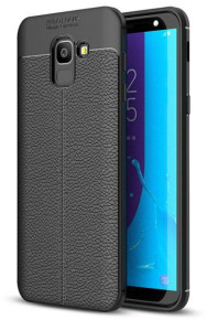 Луксозен силиконов гръб ТПУ кожа дизайн за Samsung Galaxy J6 2018 J600F черен