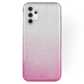 Луксозен силиконов гръб ТПУ с брокат за Samsung Galaxy A32 4G A325F преливащ сребристо към розово 