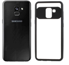 Луксозен твърд гръб Hybrid Joy за Samsung Galaxy A8 2018 SM-A530F прозрачен с черен силиконов кант