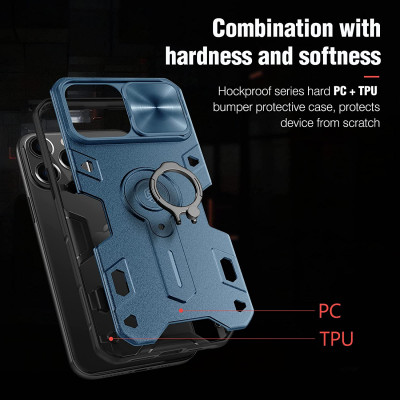   Луксозен HYBRID гръб Nillkin Cam Shield ARMOR CASE за Apple iPhone 13 Pro син 
