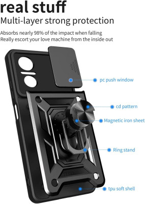   Луксозен силиконов гръб с твърда част Hybrid Anti-Fall Cam Shield с метална ринг стойка за Huawei Nova 9 SE черен