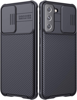   Луксозен твърд гръб със силиконова рамка Nillkin Cam Shield Pro за Samsung Galaxy S21 5G SM-G991B черен 