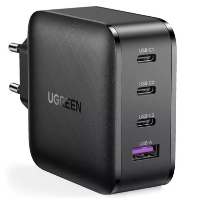   Зарядно 220V 65W UGREEN CD224 Fast Charge 3 x USB-Type-C PD USB-A GaN X черно