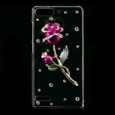 Твърди гърбове Твърди гърбове за Huawei Луксозен твърд гръб кристално прозрачен 3D за Huawei Ascend G6 лилава роза