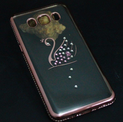 Силиконови гърбове Силиконови гърбове за Samsung Силиконов гръб ТПУ Fashion Лебед 3D камъни и златисто розов кант за Samsung Galaxy J5 J500F