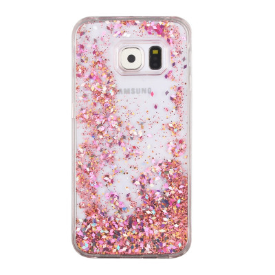 Твърди гърбове Твърди гърбове за Samsung Луксозен твърд гръб с течност и розов брокат за Samsung Galaxy S7 EDGE G935 прозрачен