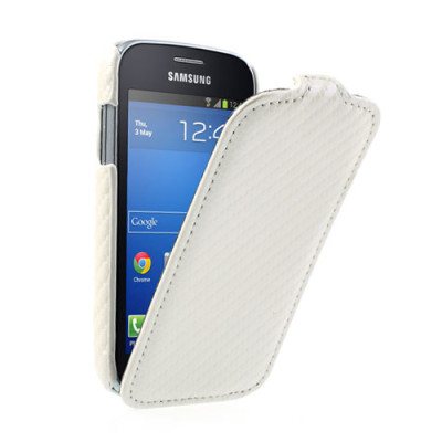 Кожени калъфи Кожени калъфи за Samsung  Кожен калъф Flip Carbon Fiber за Samsung Galaxy Trend Lite S7390 / Trend Lite Duos S7392 бял