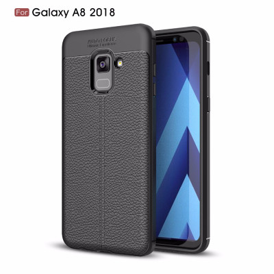 Силиконови гърбове Силиконови гърбове за Samsung Луксозен силиконов гръб ТПУ кожа дизайн за Samsung Galaxy A8 2018 SM-A530F черен