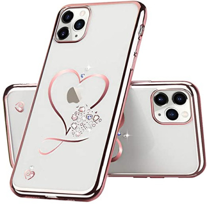   Луксозен силиконов гръб ТПУ FASHION с 3D камъни и сърце за Apple iPhone 12 mini 5.4 златисто розов кант / rose gold