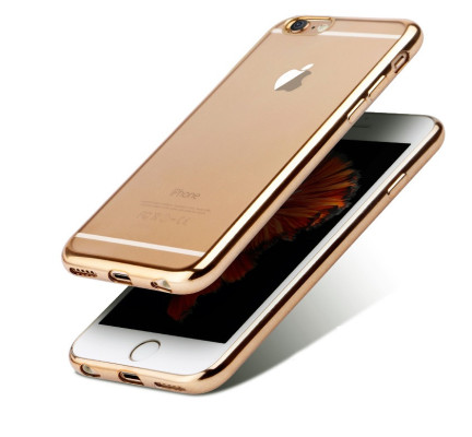 Силиконови гърбове Силиконови гърбове за Apple Iphone Луксозен силиконов гръб ТПУ ултра тънък кристално прозрачен за Apple Iphone 6 4.7 / Apple iPhone 6s 4.7 златиста лайсна