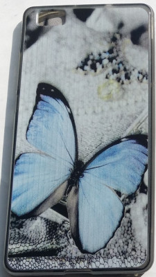 Силиконови гърбове Силиконови гърбове за Huawei Силиконов гръб ТПУ за Huawei P8 Lite ALE-21 сив със синя пеперуда